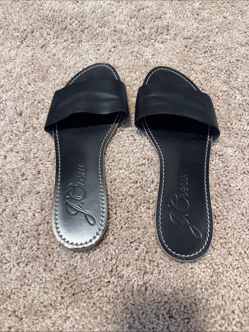 J. Crew Black Leather Slide Mules
